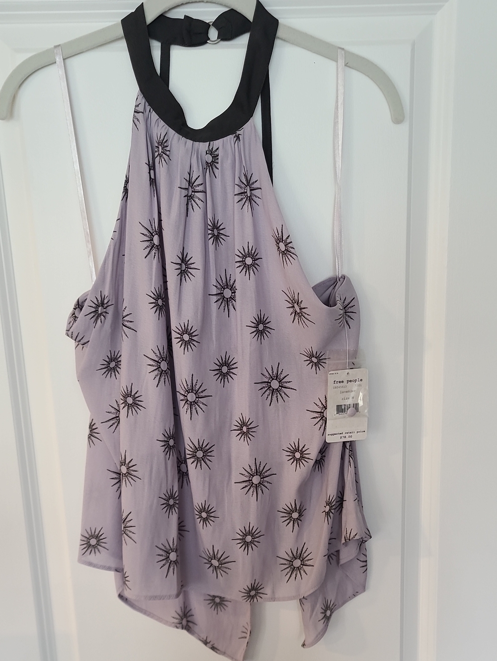 Free People Lavender Starburst Halter Cami with Black Trim